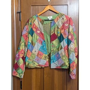 Vtg Sandy Starkman Patchwork Colorful Embellished Jacket Art Mirror Crochet PXL